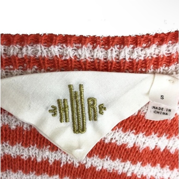 Anthropologie Nautical Top Small Striped 3/4 Sleeves Wide Neck Split Hem NWT - Picture 9 of 12